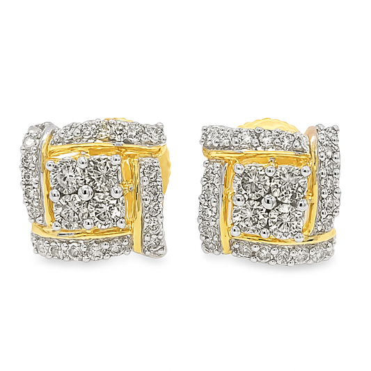 10K Yellow Gold Diamond Square Stud Earrings | 1/4 CTW | Jewelry Palace