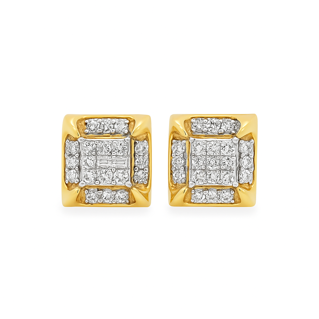 10K Yellow Gold Diamond Square Stud Earrings | 0.25 CTW | Jewelry Palace