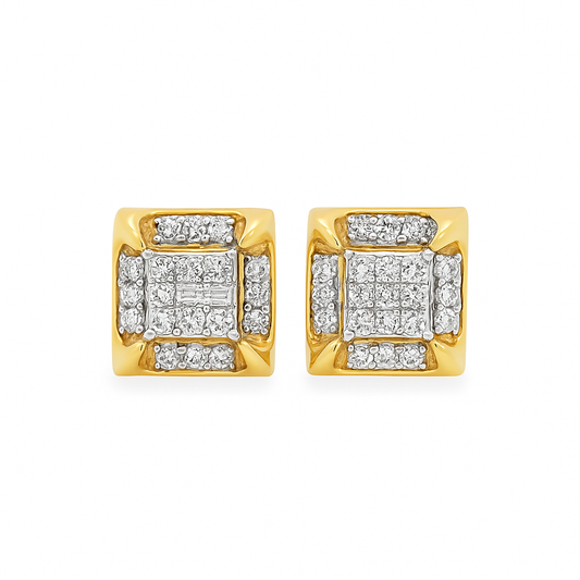 10K Yellow Gold Diamond Square Stud Earrings | 0.25 CTW | Jewelry Palace