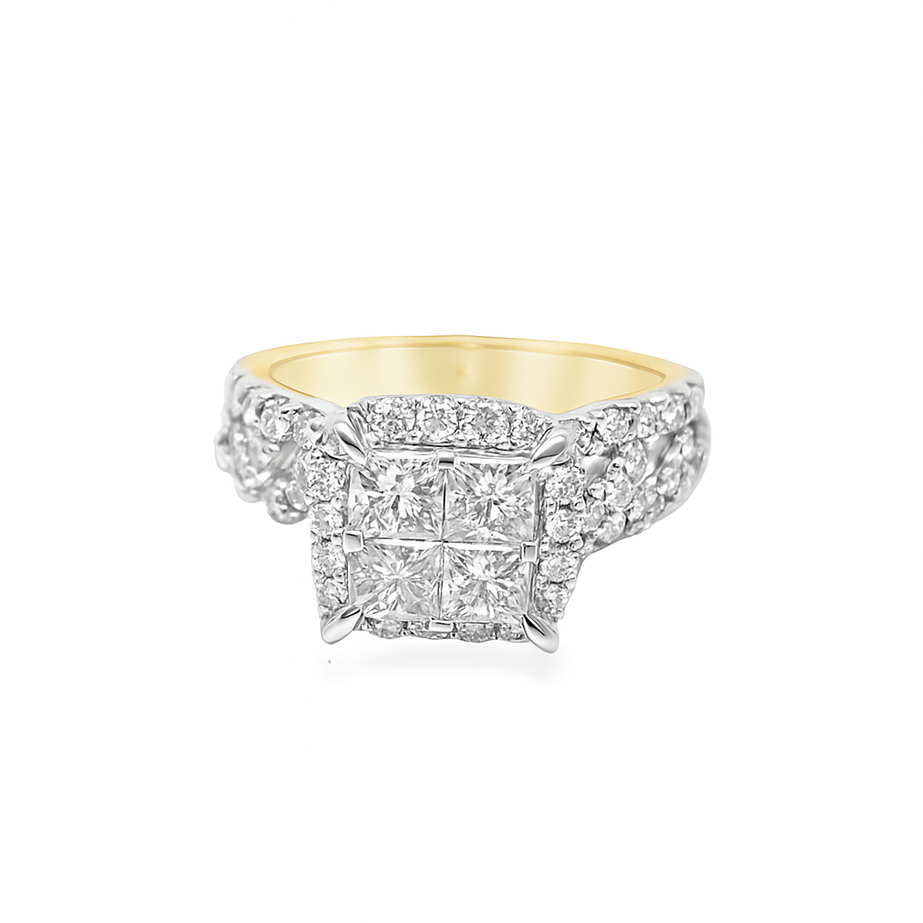 10K Yellow Gold Diamond Princess-Cut Diamond Ring With Band 1.73 CTW