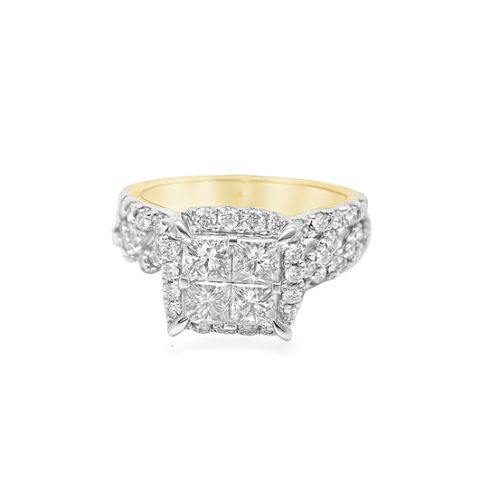 10K Yellow Gold Diamond Princess-Cut Diamond Ring With Band 1.73 CTW