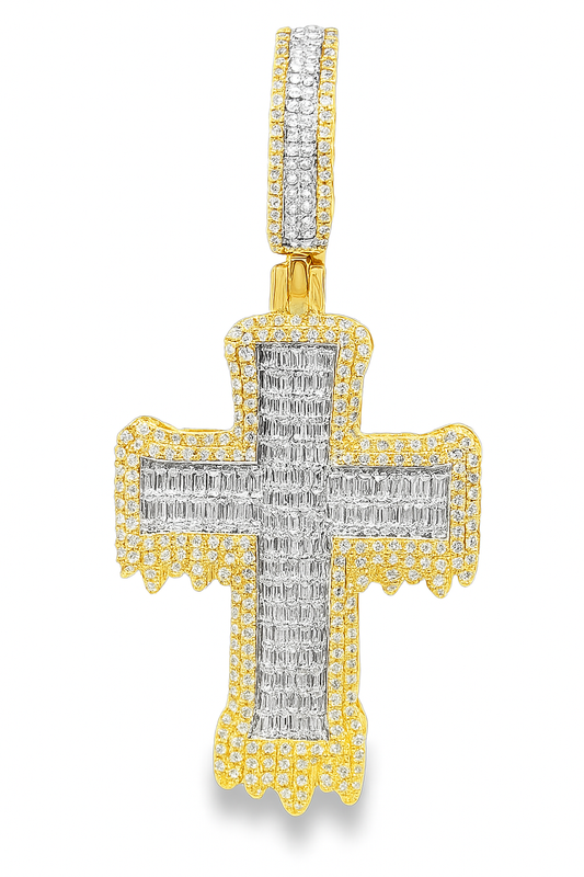 10K Yellow Gold Diamond Cross Pendant with Round Brilliant Cut Diamonds 1.35 ctw