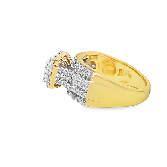 14K Yellow Gold with Square Dome Shape Diamond Ring 1.01 ctw