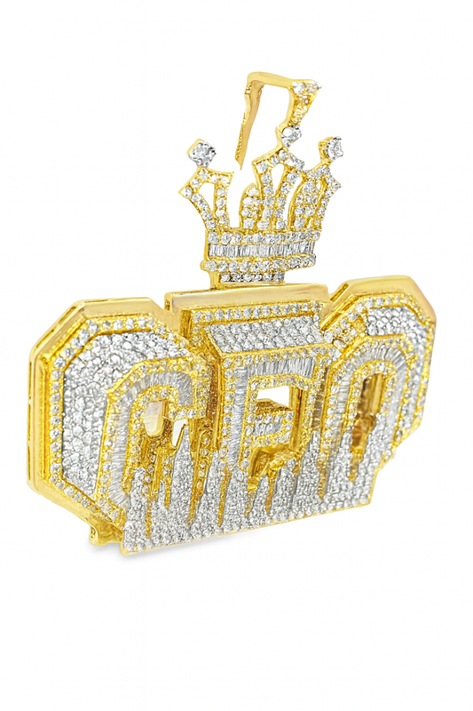 10K Yellow Gold Diamond Baguette “CEO” Crown Pendant 8.0 ctw