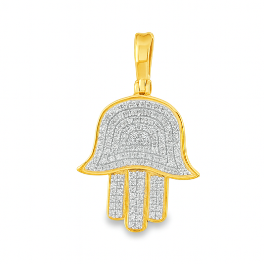 10K Yellow Gold Diamond Hamsa Hand Pendant 0.33 ctw | Unisex Spiritual Protection | Jewelry Palace