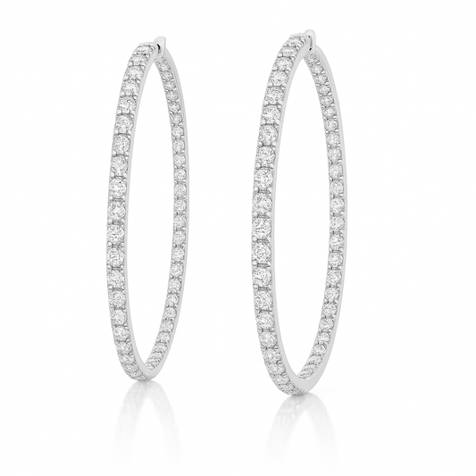 14K White Gold 2.20 CTW High Fashion Inside-Out Diamond Hoop Earrings | Jewelry Palace
