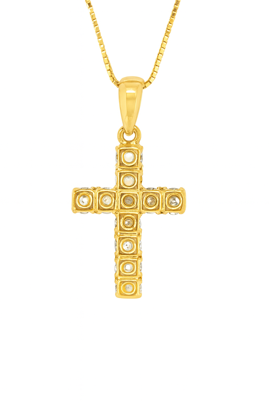 10K Yellow Gold Diamond Cross Charm Necklace Round Brilliant Diamonds 0.50 CTW