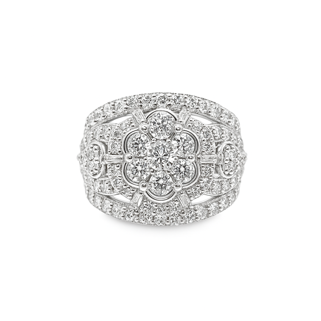14K White Gold Diamond Flower Cluster Ring 2.95 ctw | Round Brilliant Diamonds – Jewelry Palace Lithonia GA