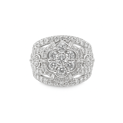 14K White Gold Diamond Flower Cluster Ring 2.95 ctw | Round Brilliant Diamonds – Jewelry Palace Lithonia GA