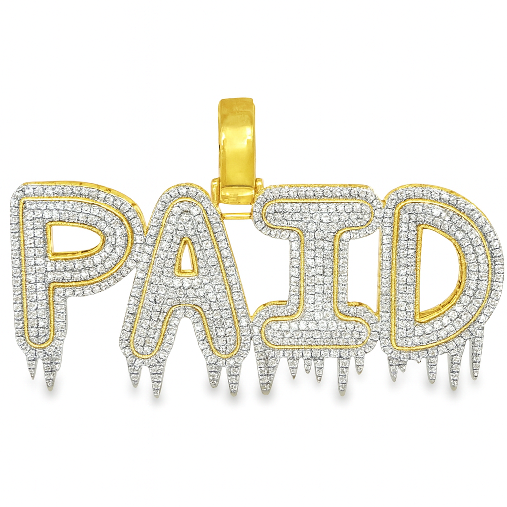 10K Yellow Gold Diamond “PAID” Pendant 1.29 ctw | Drip Letter Iced-Out Pendant