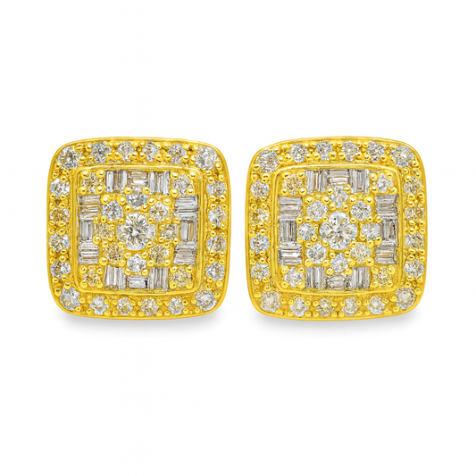 10K Yellow Gold Diamond Square Stud Earrings 0.75 ctw | Jewelry Palace