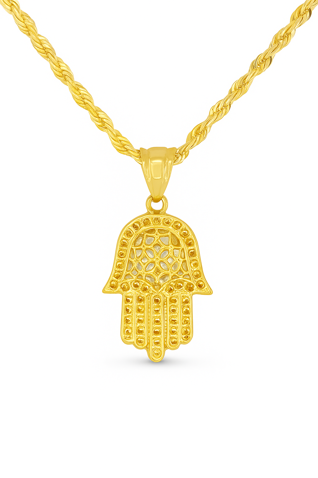 10K Yellow Gold Hamsa Hand Pendant Necklace Set – Symbol of Protection & Luck | Jewelry Palace