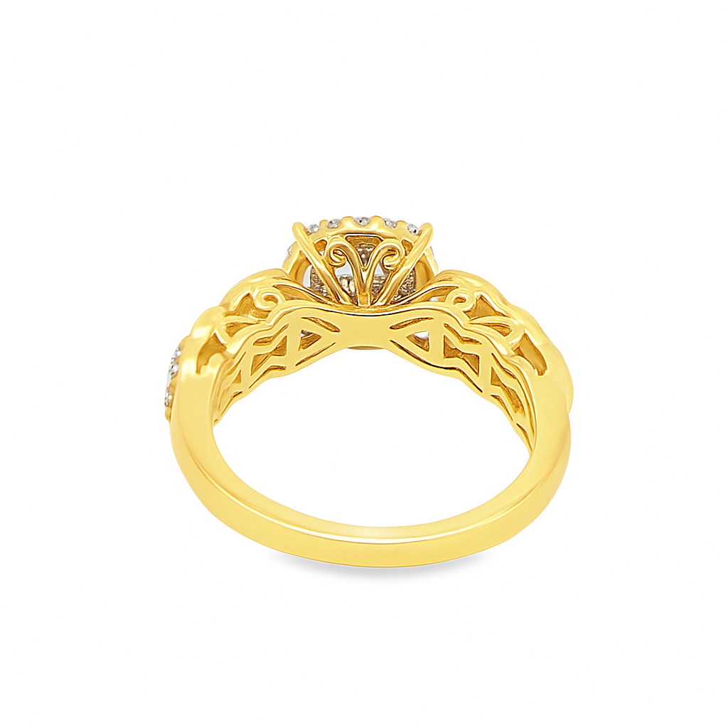 10K Yellow Gold Halo Set Diamond Wedding Ring with Diamond Band 1.03 ctw