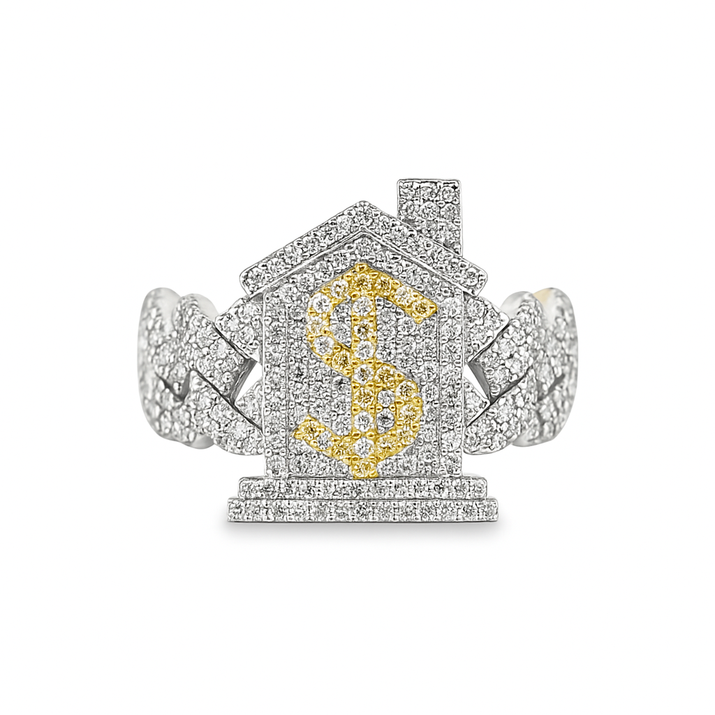 10K Yellow Gold Diamond Dollar House Ring 0.63 CTW | Iced-Out Mansion Symbol Ring | Jewelry Palace