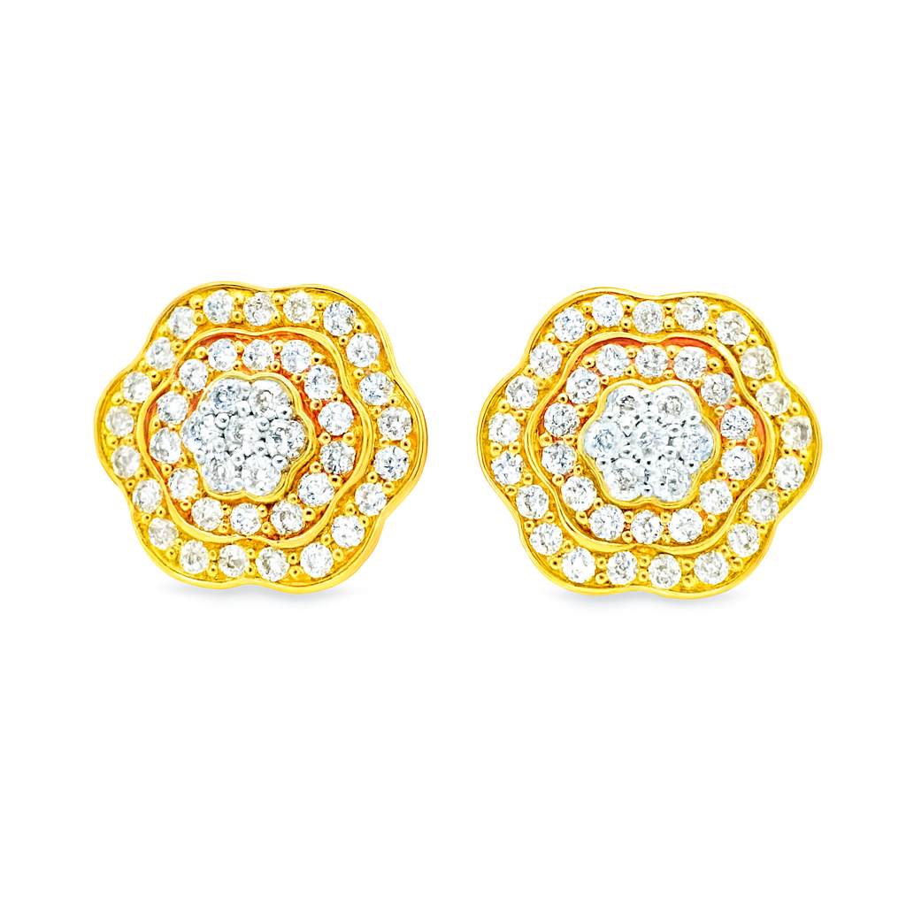 10K Yellow Gold 0.59 ctw Diamond Flower Earrings | Elegant Cluster Studs | Jewelry Palace