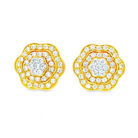 10K Yellow Gold 0.59 ctw Diamond Flower Earrings | Elegant Cluster Studs | Jewelry Palace