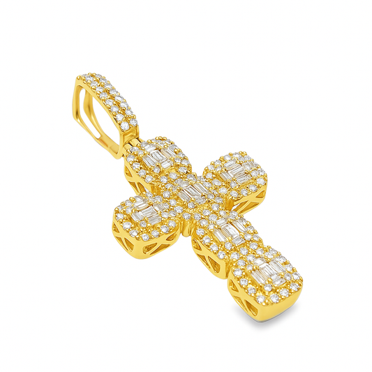 10K Yellow Gold Diamond Cross Pendant with Square Cut Diamonds 1.74 ctw