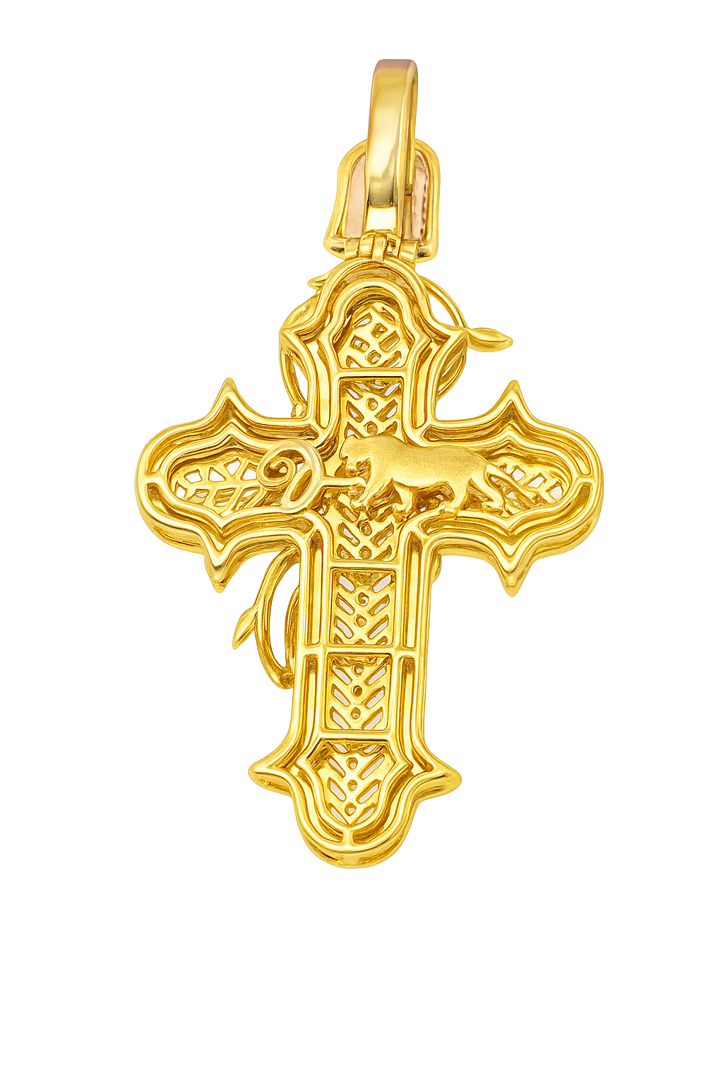 10K Yellow Gold Diamond Barbwire Cross Pendant 1.45 ctw