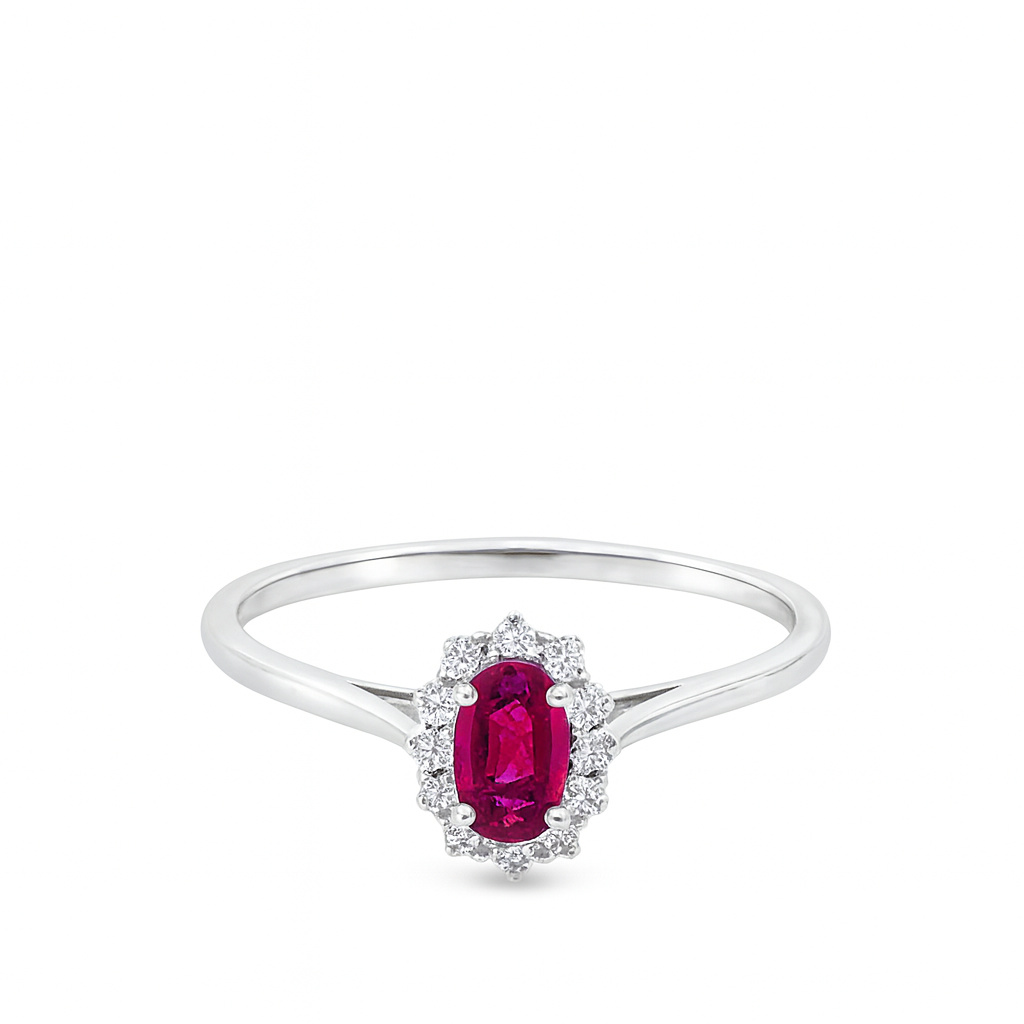10K White Gold Oval Ruby & Diamond Ring 0.25 ctw