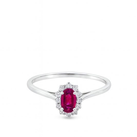 10K White Gold Oval Ruby & Diamond Ring 0.25 ctw