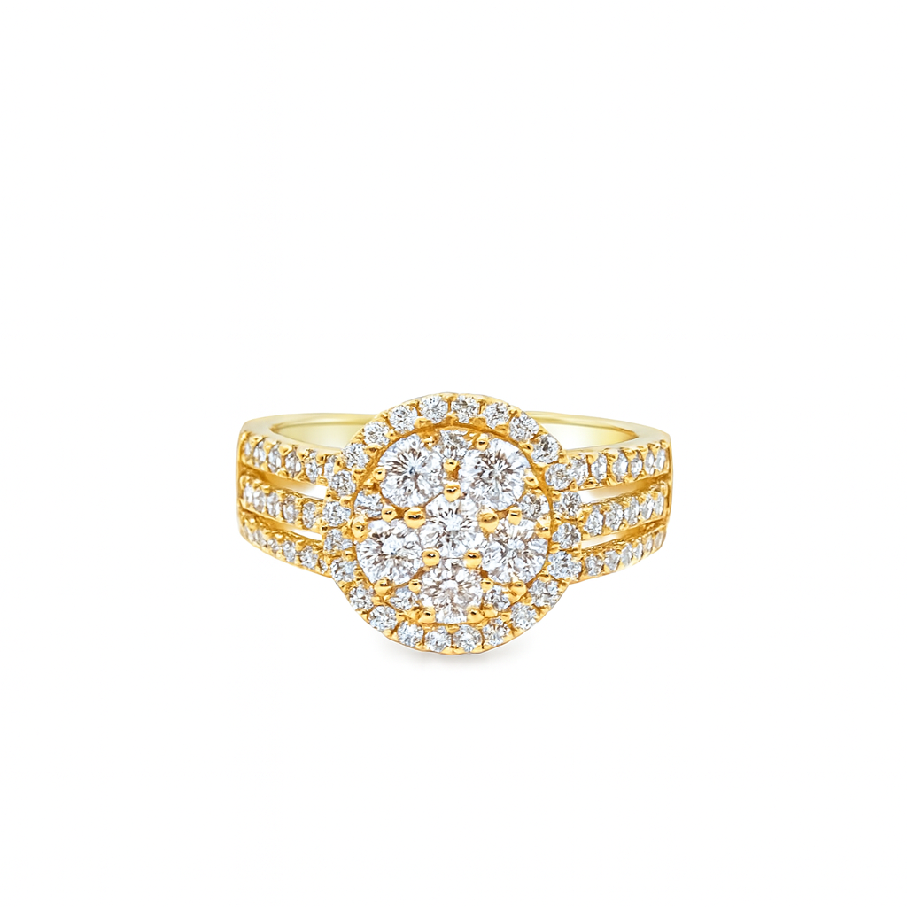 10K Yellow Gold Diamond Cluster Ring 1.25 ctw | Round Cut Halo Engagement Ring – Jewelry Palace