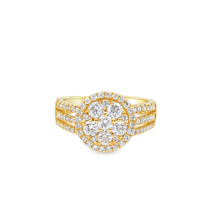 10K Yellow Gold Diamond Cluster Ring 1.25 ctw | Round Cut Halo Engagement Ring – Jewelry Palace