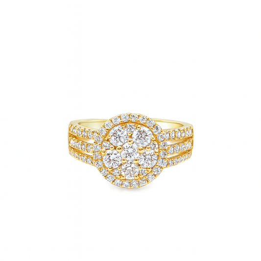 10K Yellow Gold Diamond Cluster Ring 1.25 ctw | Round Cut Halo Engagement Ring – Jewelry Palace