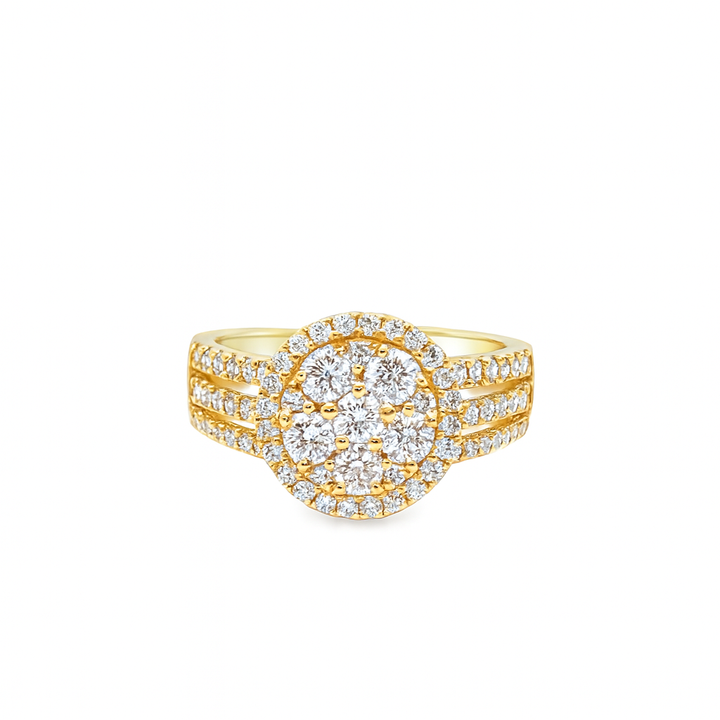 10K Yellow Gold Diamond Cluster Ring 1.25 ctw | Round Cut Halo Engagement Ring – Jewelry Palace