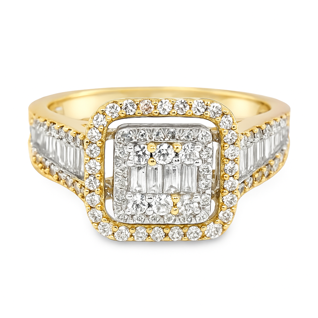 10K Yellow Gold Baguette Diamond Ring with 2 Bands 1.25 ctw