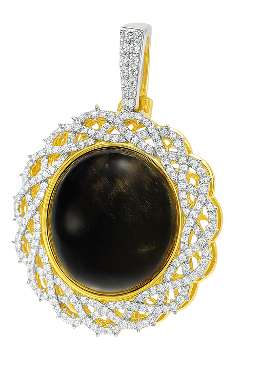 10K Yellow Gold Diamond Barbwire Circle Picture Pendant 1.74 CTW | Jewelry Palace