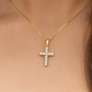 10K Yellow Gold Diamond Cross Charm Necklace Round Brilliant Diamonds 0.50 CTW