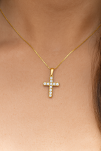 10K Yellow Gold Diamond Cross Charm Necklace Round Brilliant Diamonds 0.50 CTW
