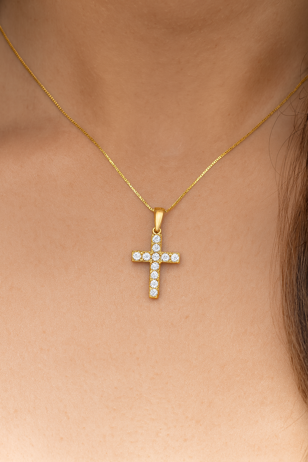 10K Yellow Gold Diamond Cross Charm Necklace Round Brilliant Diamonds 0.50 CTW