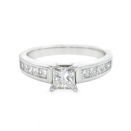 14K White Gold Princess Cut Diamond Ring 1.25 ctw