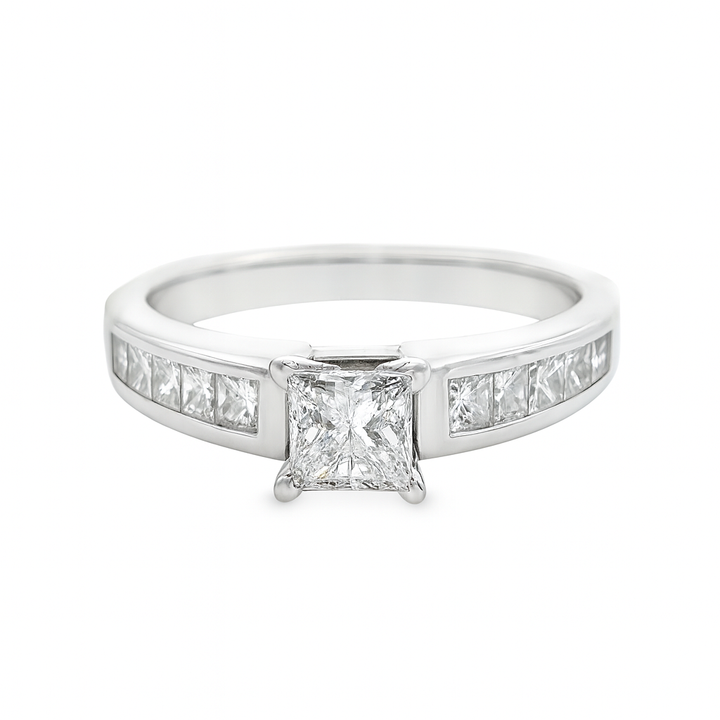 14K White Gold Princess Cut Diamond Ring 1.25 ctw