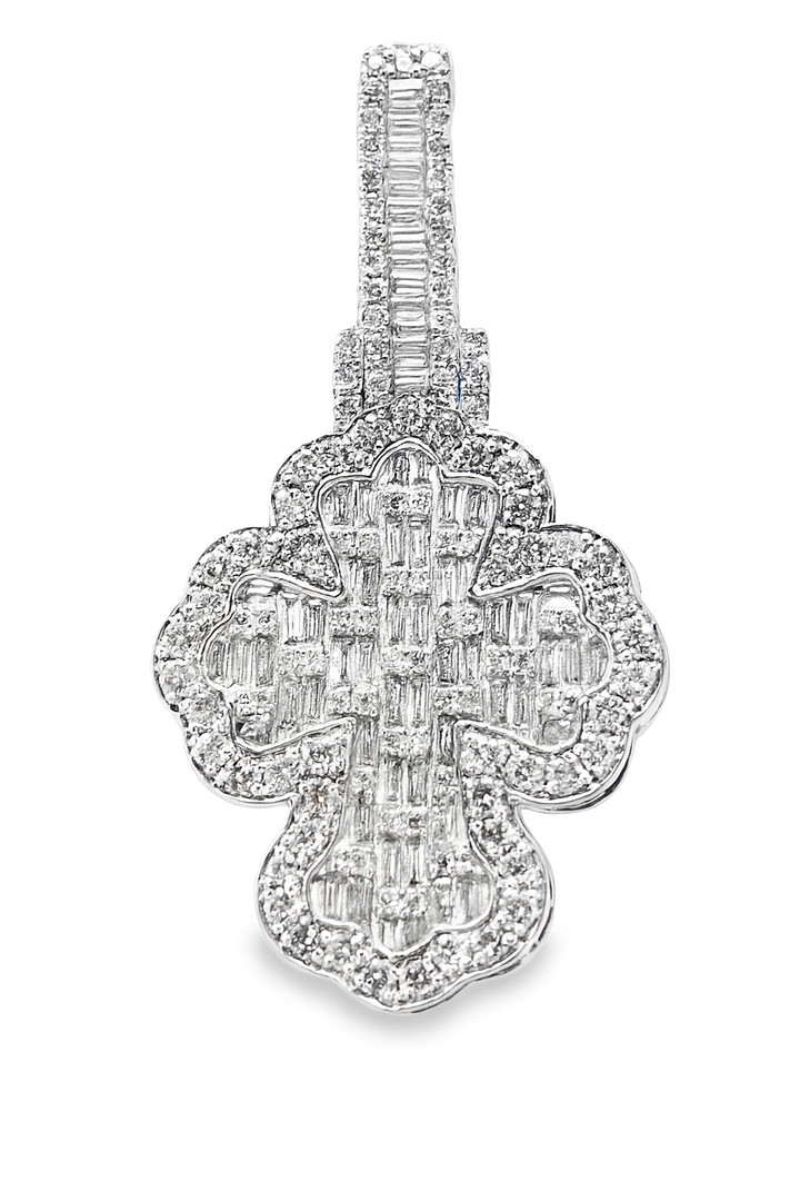 10K Yellow and White Gold Baguette Fancy Cross with 3.00 CTW Diamonds