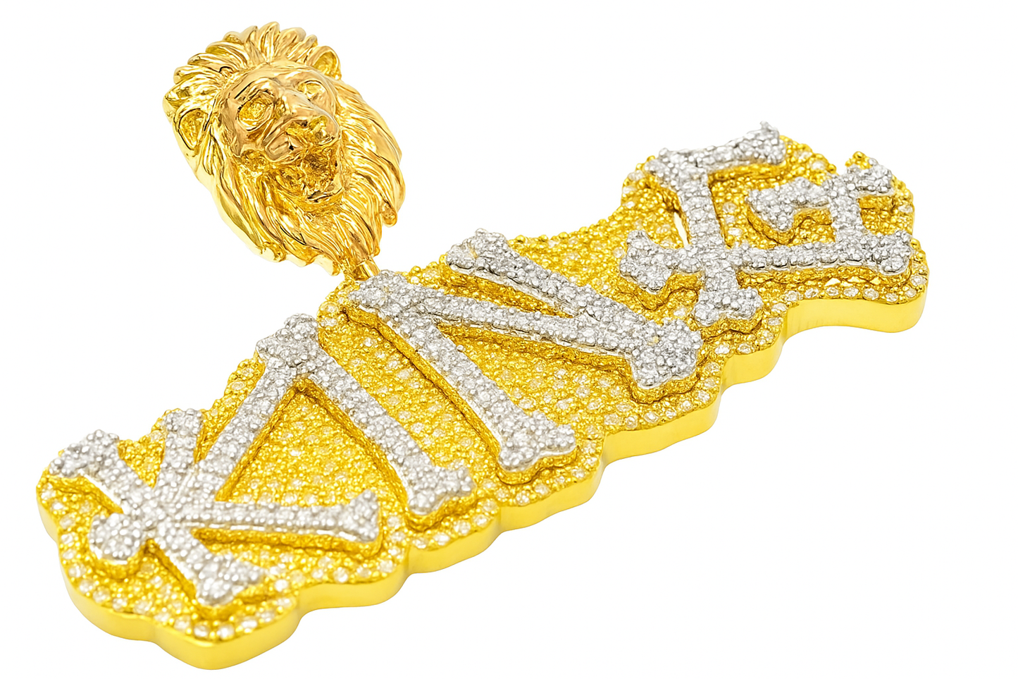 10K Yellow Gold Diamond “KING” Pendant with Lion Head Bail 2.00 ctw