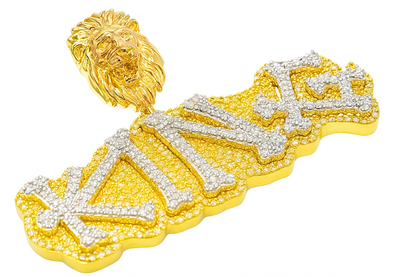10K Yellow Gold Diamond “KING” Pendant with Lion Head Bail 2.00 ctw