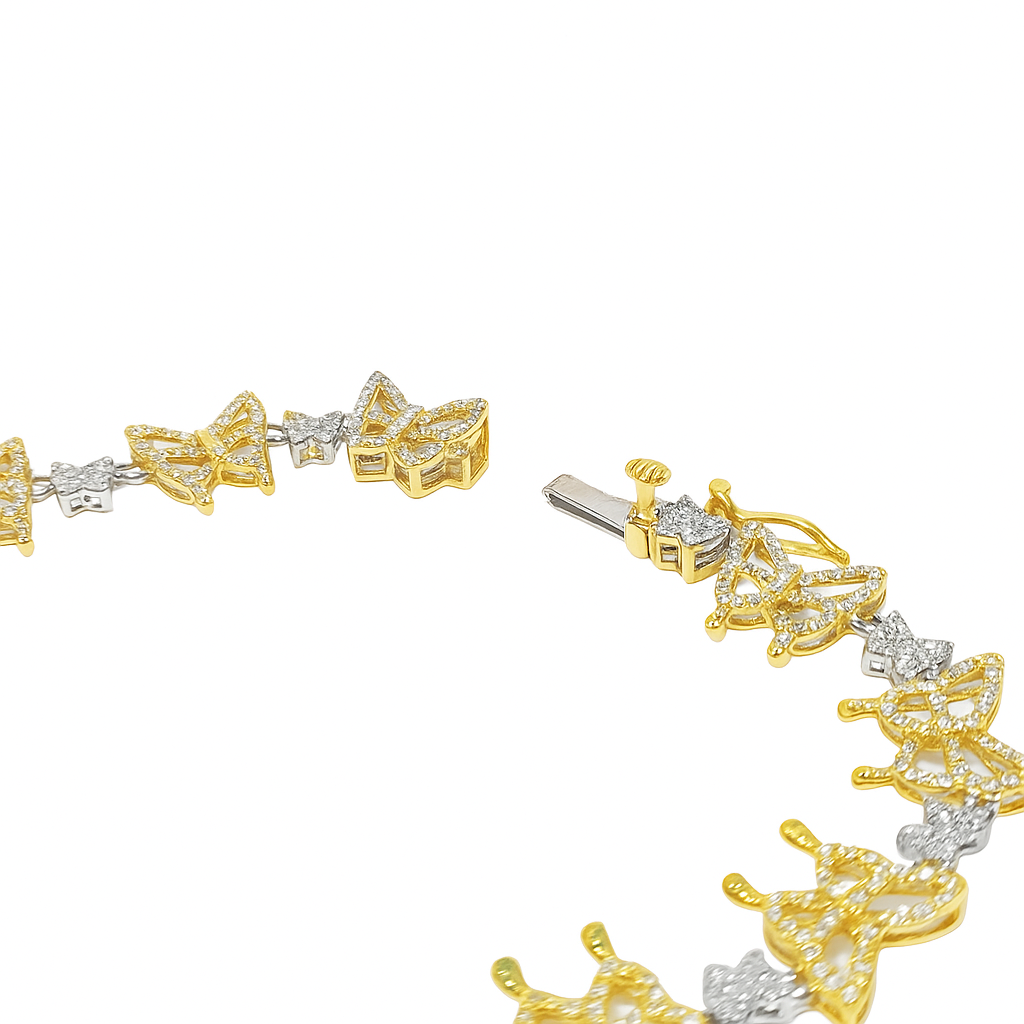 10K Yellow & White Gold Women’s Diamond Butterfly Bracelet 1.25 ctw – Elegant Two-Tone Design | Jewelry Palace