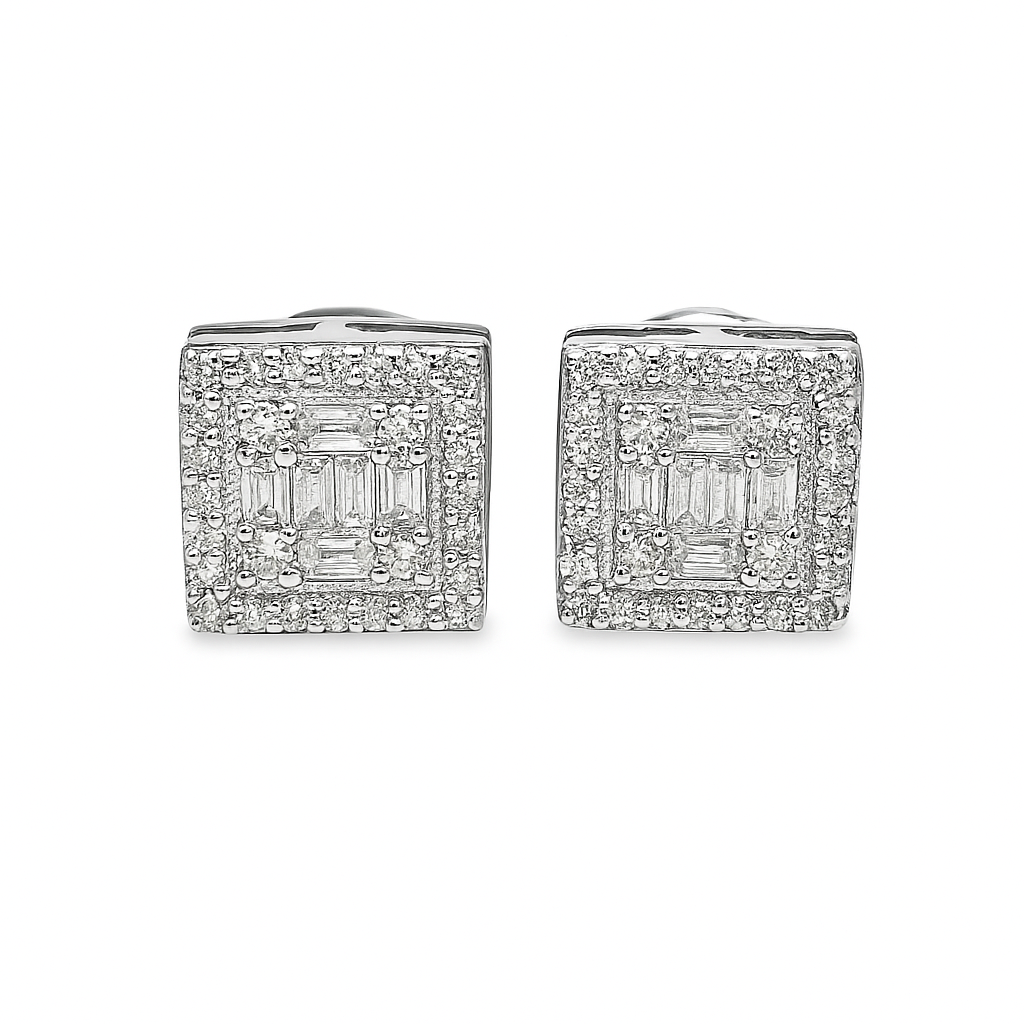 10K White Gold Diamond Square Stud Earrings | 0.50 CTW | Jewelry Palace