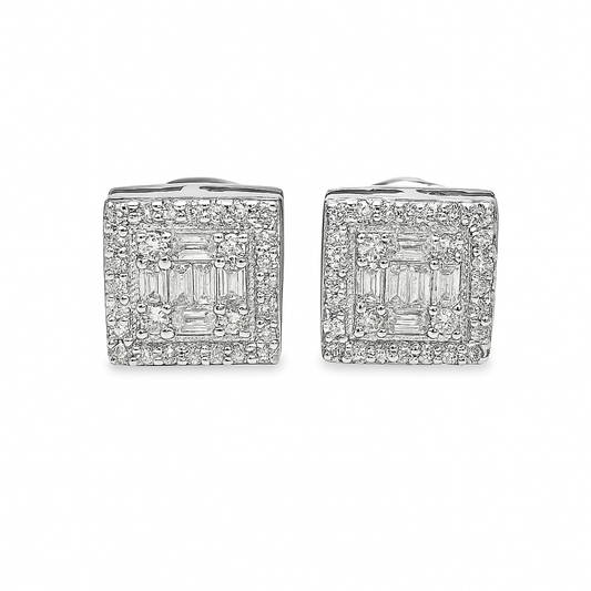 10K White Gold Diamond Square Stud Earrings | 0.50 CTW | Jewelry Palace