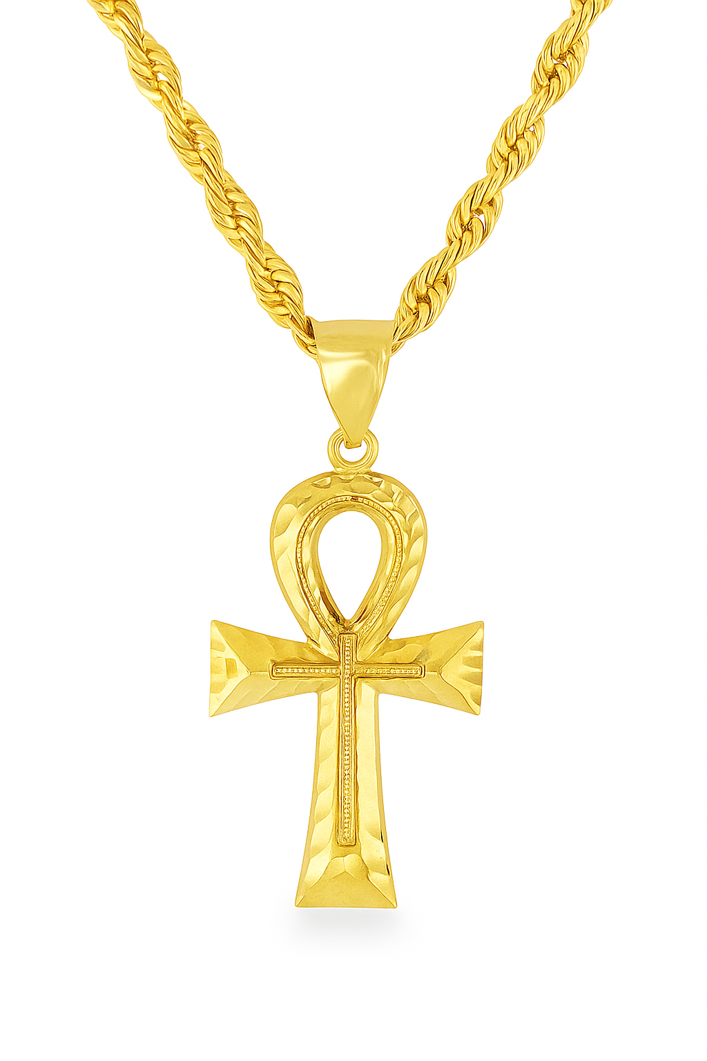 10K Yellow Gold Ankh Cross Pendant Necklace Set – Egyptian Symbol of Life | Jewelry Palace