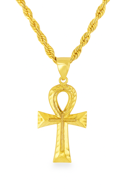 10K Yellow Gold Ankh Cross Pendant Necklace Set – Egyptian Symbol of Life | Jewelry Palace