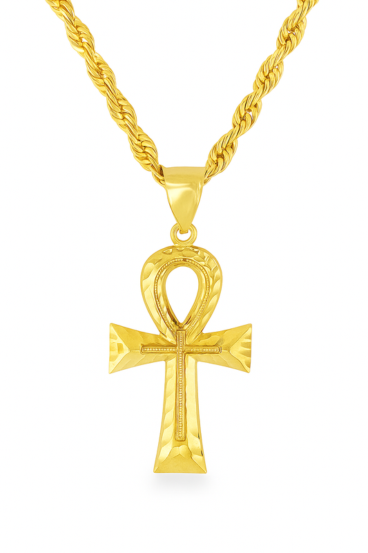 10K Yellow Gold Ankh Cross Pendant Necklace Set – Egyptian Symbol of Life | Jewelry Palace