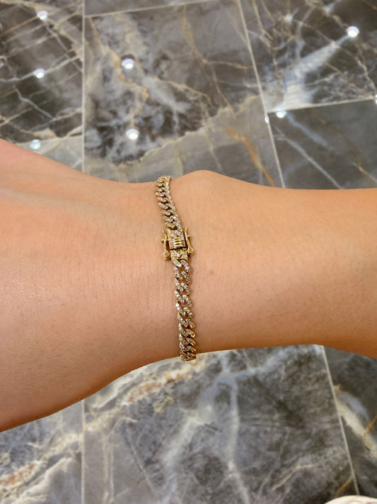 10K Yellow Gold 5MM Luxury Diamond Cuban Bracelet 0.95 ctw – Elegant 7" Link Design | Jewelry Palace