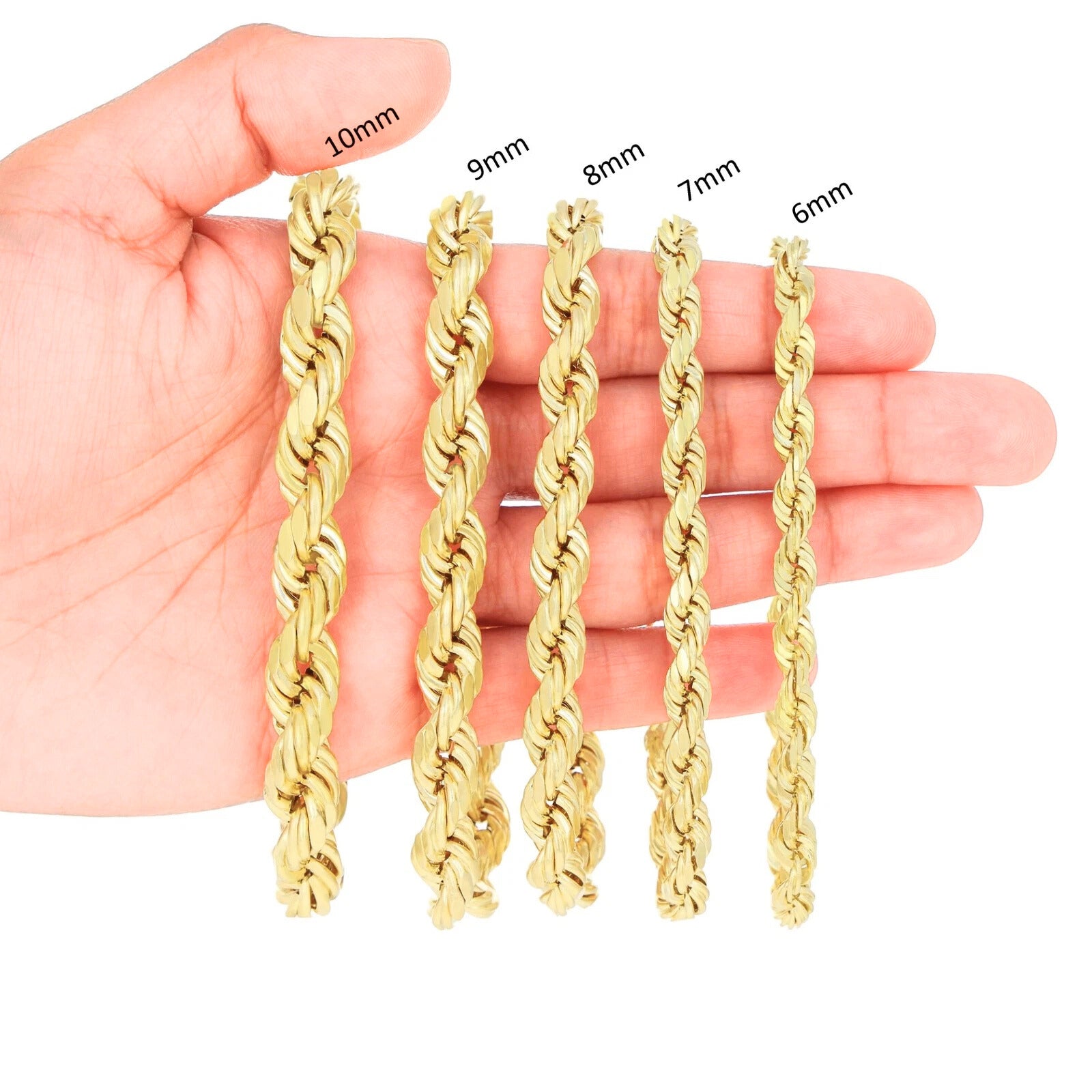Unisex 10K yellow gold rope chain and bracelet