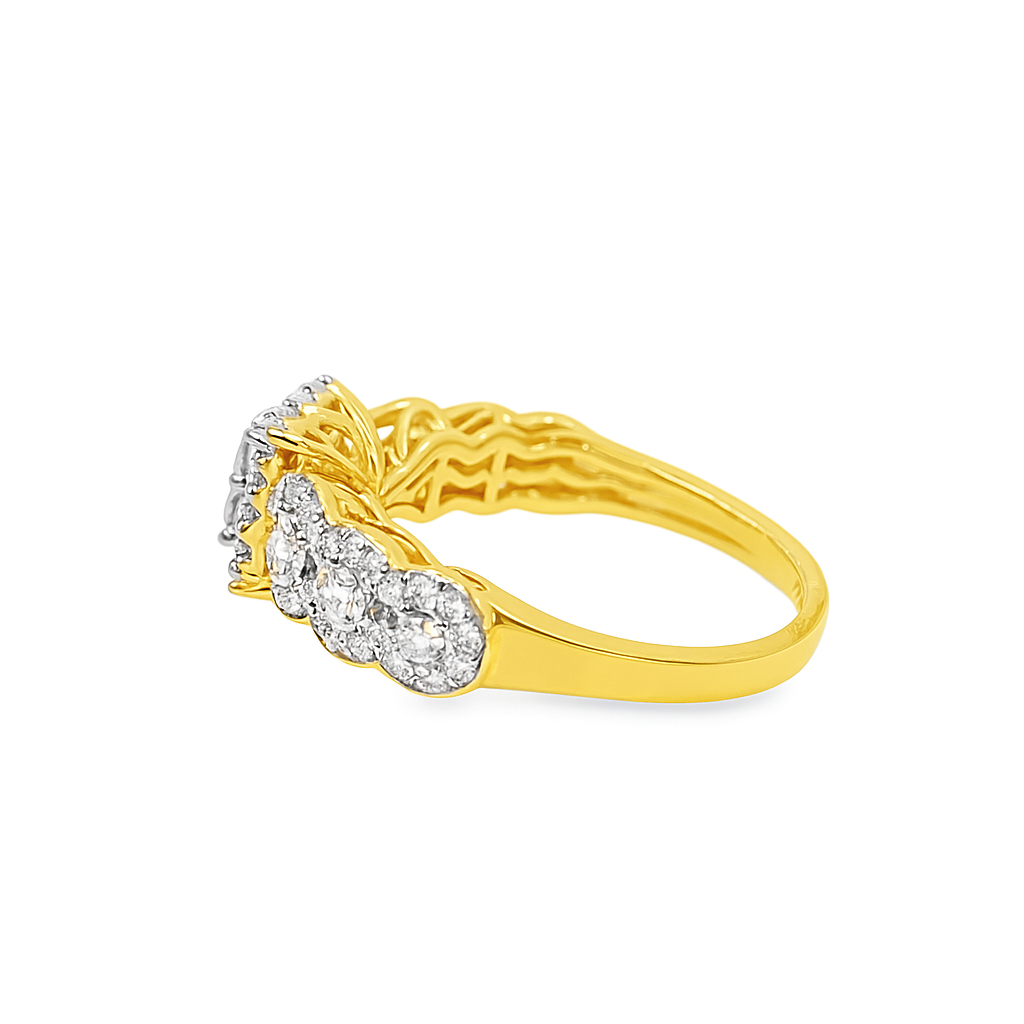 10K Yellow Gold Halo Set Diamond Wedding Ring with Diamond Band 1.03 ctw