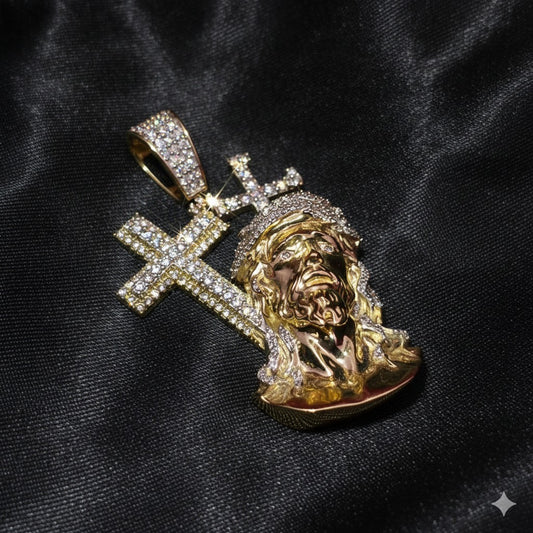 Jesus Head With Crosses Pendant 0.33 ctw Diamond 10K Yellow Gold
