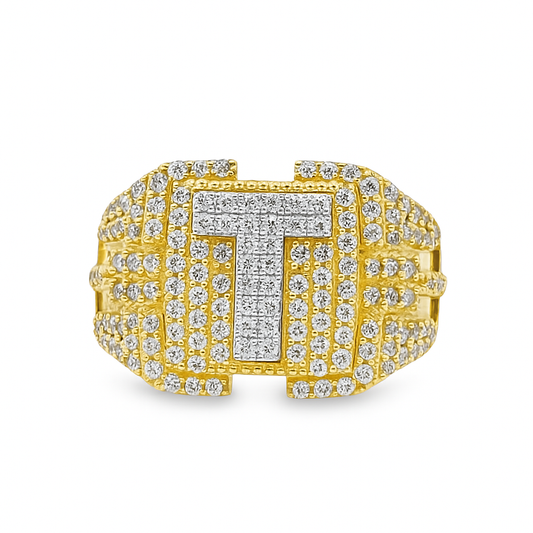 10K Yellow Gold Diamond “T” Initial Ring 1.49 ctw – Personalized Statement Ring | Jewelry Palace Lithonia, GA