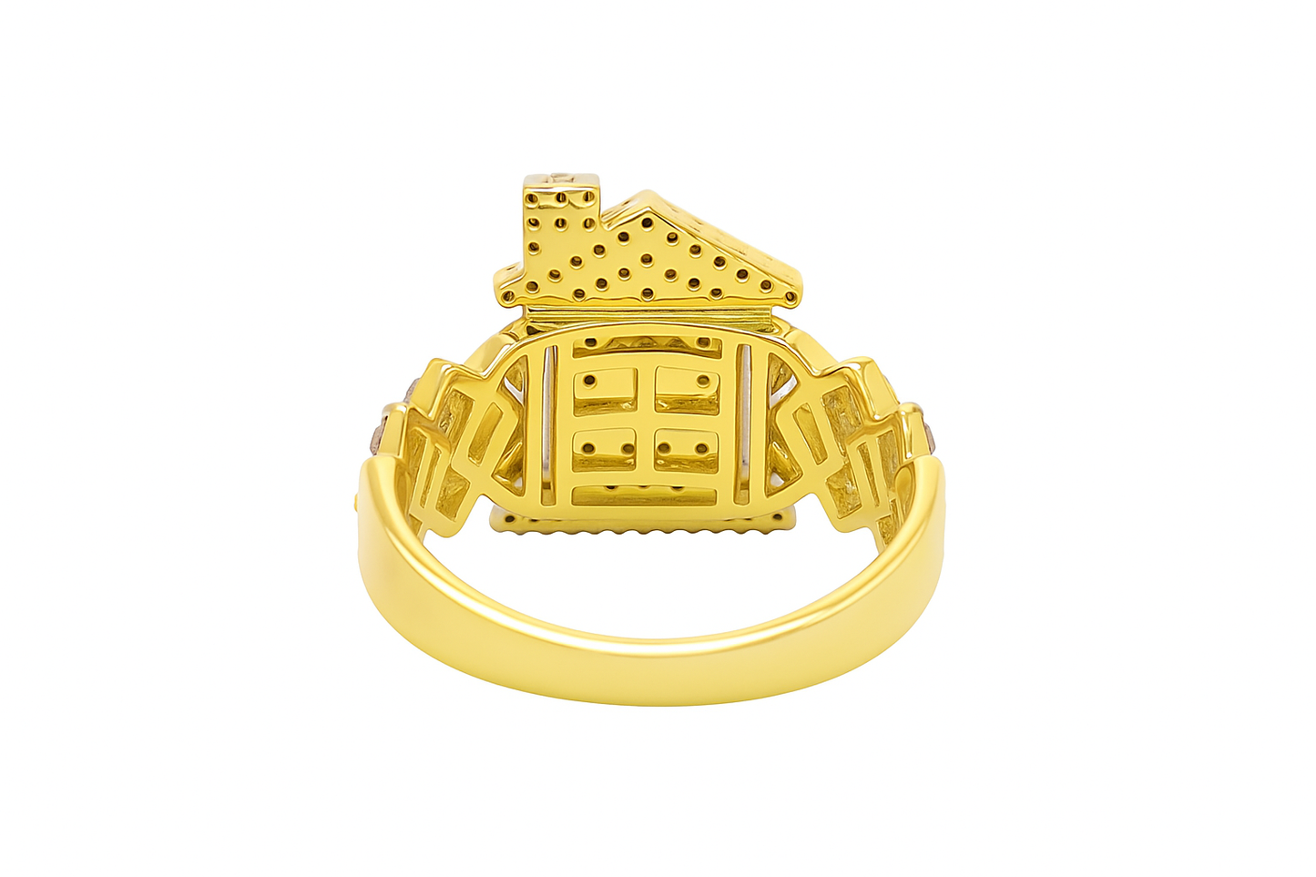 10K Yellow Gold Diamond Dollar House Ring 0.63 CTW | Iced-Out Mansion Symbol Ring | Jewelry Palace